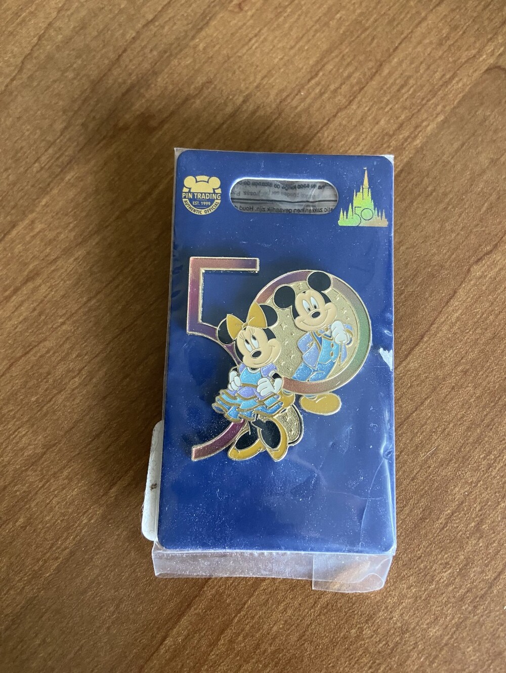 Disney Blue and Gold Mickey & Minnie 50th Anniversary Enamel Pin